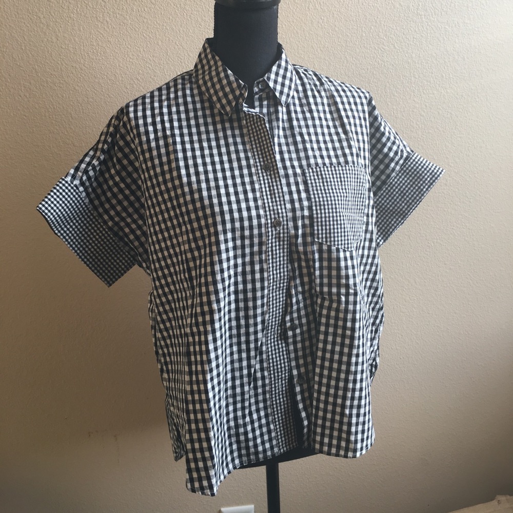 Black and White Plaid Button-Down Top